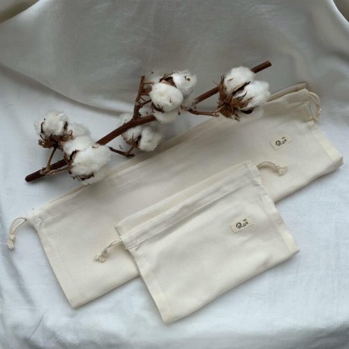 有機棉紗食物束口袋：天然有機棉100%可分解，清洗乾淨就可再用